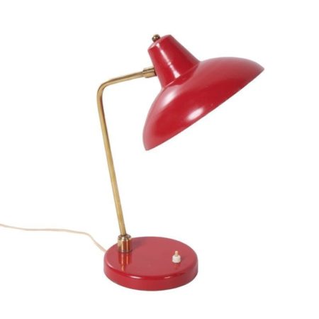 Italian Table Lamp | Brass and Red Metal