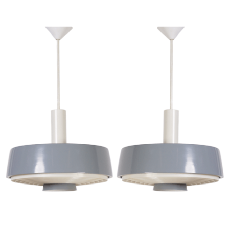 Pair of NT 72 E / 100 Grey Blue Pendants with Diffuser by Philips, 1960s