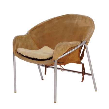 Light Brown Suede Sling Chair by Erik Jørgensen for Bovirke, Denmark in 1953