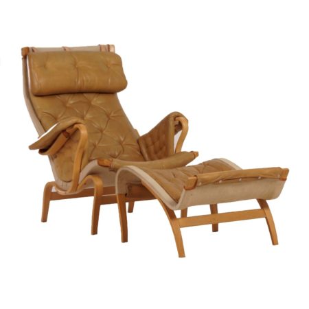 Leather Pernilla Lounge Chair with Ottoman by Bruno Mathsson for Dux - 1970s