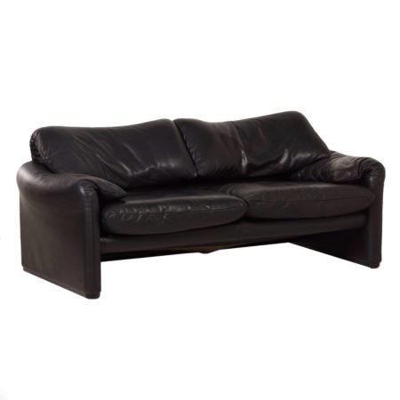 Maralunga 2-Seater by Vico Magistretti for Cassina, 1970s - Black Leather