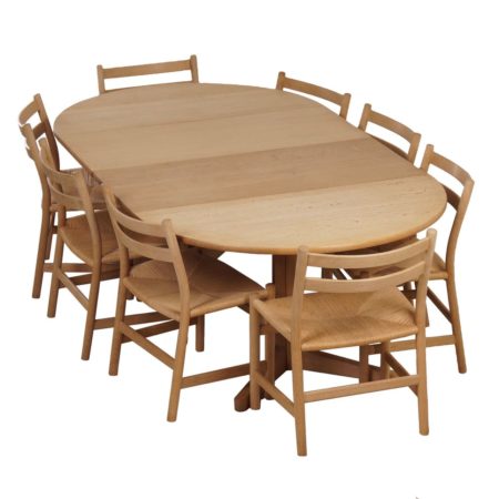 Blank Oak Dining Set with CH47 Hans Wegner Dining Chairs and Møller Table, 1965 - Set of Eight
