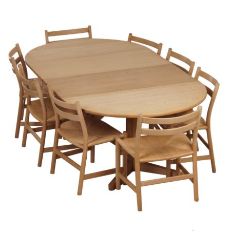 Blank Oak Dining Set with CH47 Hans Wegner Dining Chairs and Møller Table, 1965 – Set of Eight