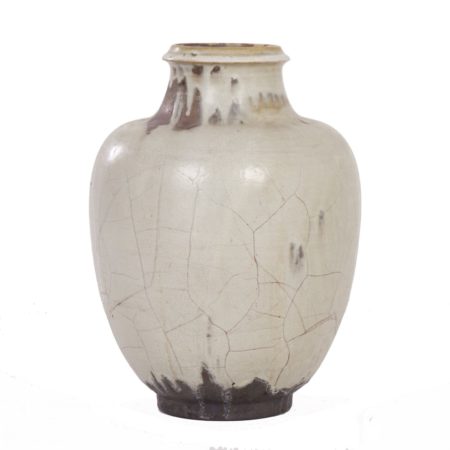 Large Hand-Made Ceramic Mobach Vase with White, Brown and Black Glaze, 1930s