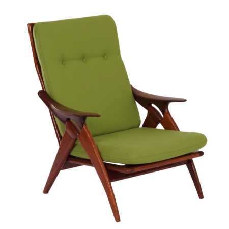 Dutch Teak Easy Chair ‘ The Knot’ by De Ster, 1960s – Reupholstered with Green Fabric