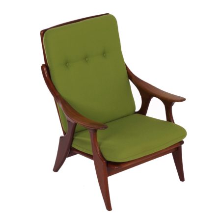 Teak Easy Chair by De Ster, 1960s - Reupholstered with Green Fabric