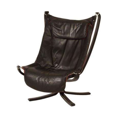 Black Leather Falcon Chair by Sigurd Russel for Vatne Mobler, 1970s