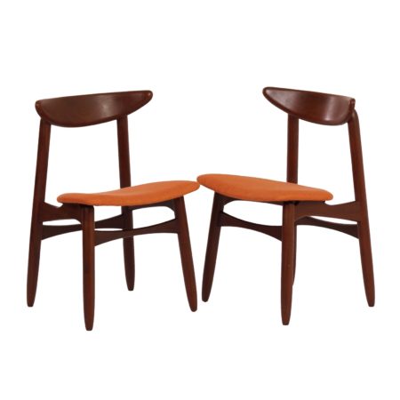 Danish Dining Chairs in Teak and orange fabric, 1960s – Set of 2