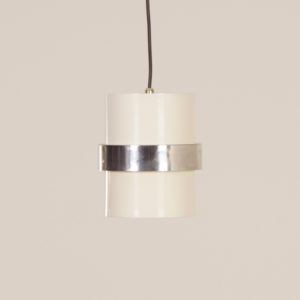 White Cylinder Pendant with Decorative Polished Band by Philips, 1970s