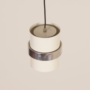 White Cylinder Pendant with Decorative Polished Band by Philips, 1970s