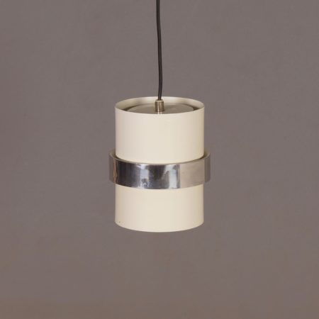 White Cylinder Pendant with Decorative Polished Band by Philips, 1970s