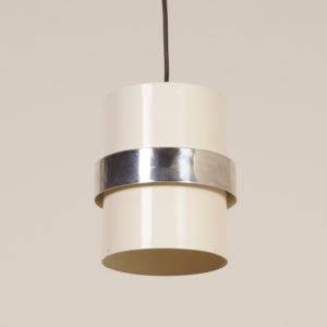 White Cylinder Pendant with Decorative Polished Band by Philips, 1970s