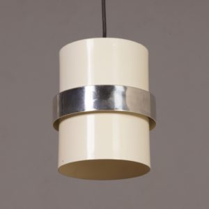 White Cylinder Pendant with Decorative Polished Band by Philips, 1970s