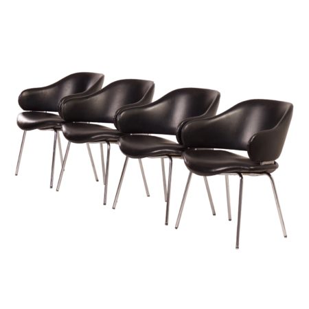 Black Leather Artifort Armchairs by Geoffrey Harcourt for Artifort, 1960s – Set of 4