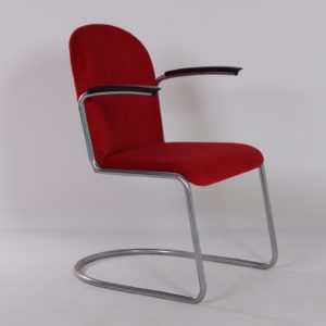 413-R Gispen Chair in New Red Manchester Rib, 1950s