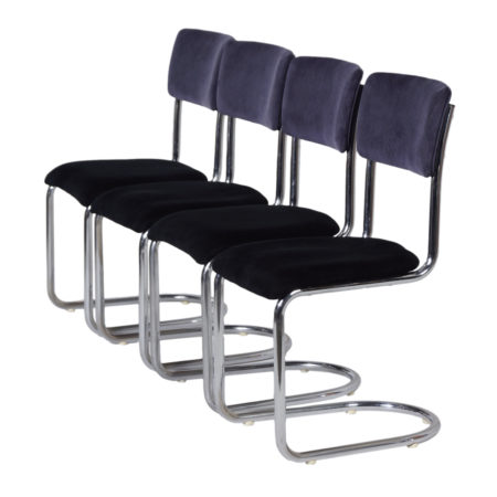 1017 Cantilever Chairs by De Wit, 1950s - New Black and Aubergine Rib