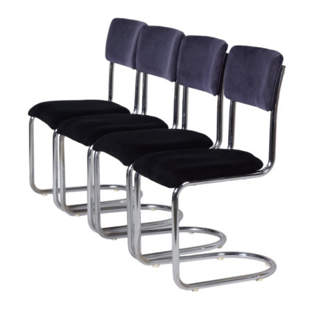 1017 Cantilever Chairs by De Wit, 1950s – New Black and Aubergine Rib