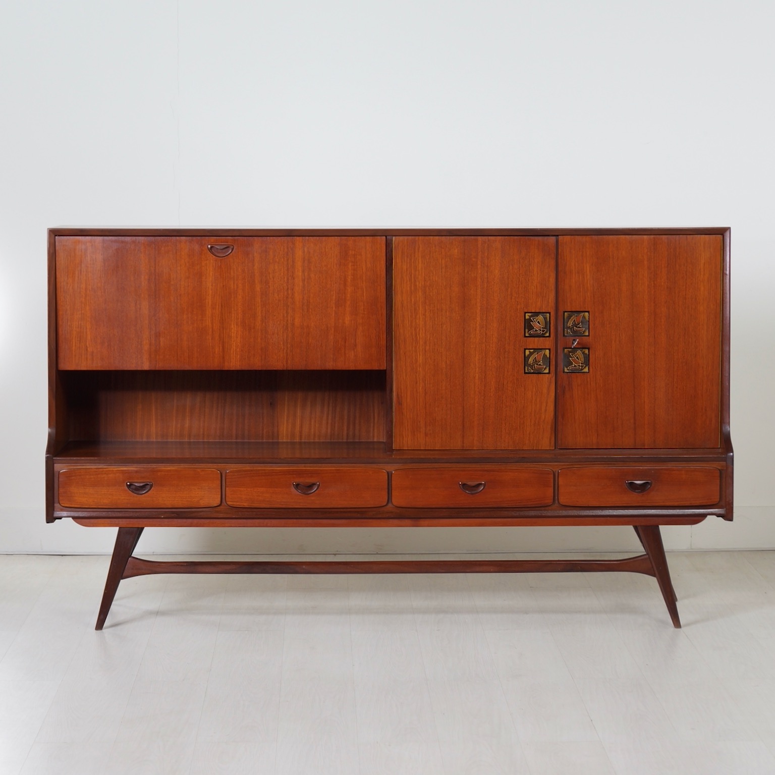 Teak Highboard by Louis van Teeffelen for Webé, 1960s – With Tiles from Ravelli