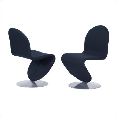 System 123 Chairs by Verner Panton for Fritz Hansen, 1970s, Set of 2 in New Black Fabric