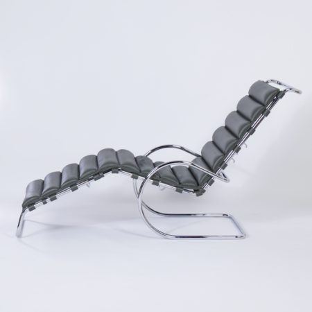 Chaise Longue 242 by Mies van der Rohe for Knoll, 2000s - Green Leather, Adjustable