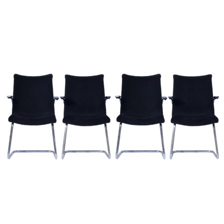 Cantilever Chairs 3014 by Toon De Wit for De Wit, 1950s - Set of 4 in Black Fabric