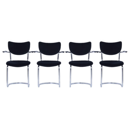 Cantilever Chairs 3011 by De Wit, 1950s – Set of 4 in New Black Rib Fabric