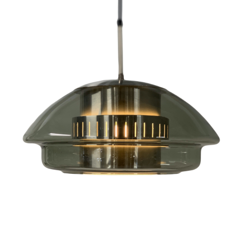 Glass Hanging Lamp by Dijkstra Lampen, 1970s - Aluminum Inside