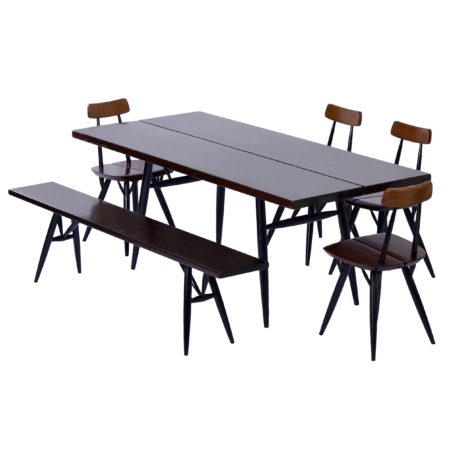 Pirkka Dining Set by Ilmari Tapiovaara for Laukaan Puu, 1950s - Table, Bench and 4 Chairs
