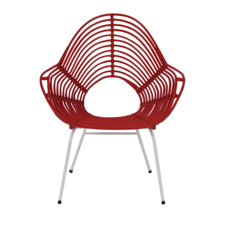 Red Rattan Chair by H. Broekhuizen for Rohe Noordwolde, 1960s.