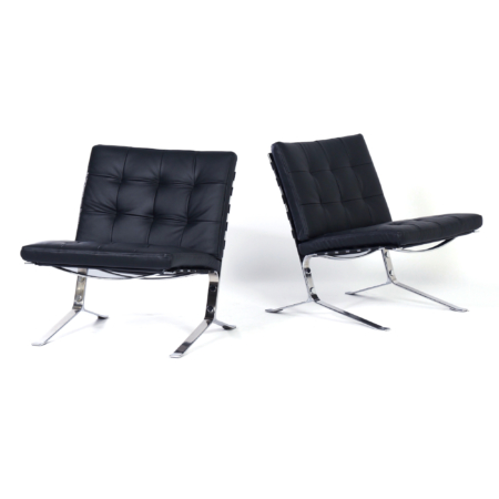 Joker Lounge Chairs by Olivier Mourgue for Airborne 60s – Set of 2 in New Black Leather