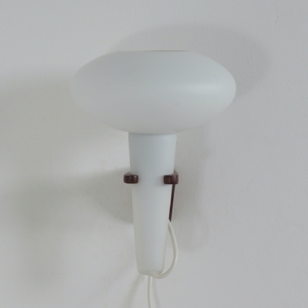 Wall Lamp Mushroom in Teak and White Glass by Artimeta, 1960s