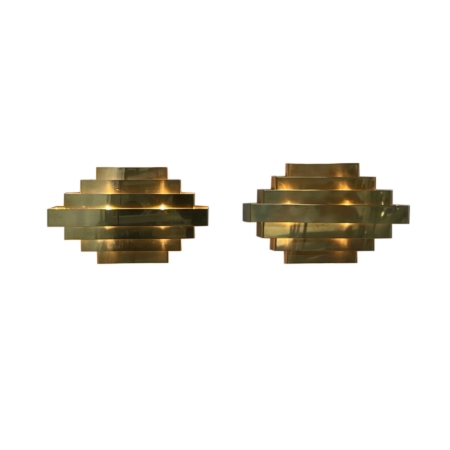 Pair Brass Wall Lamps in the style of Jules Wabbes, 1970s