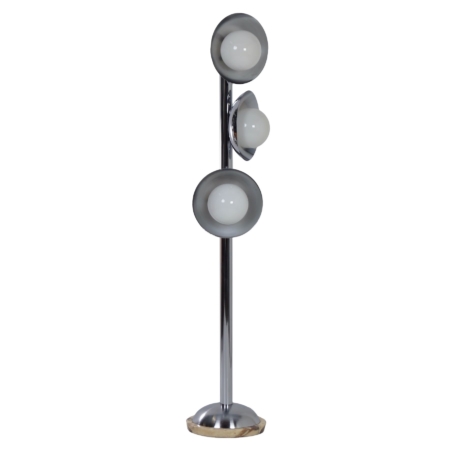 Italian Mid Century Floor Lamp with 3 Light Shades, 1970s - Chrome and Marble