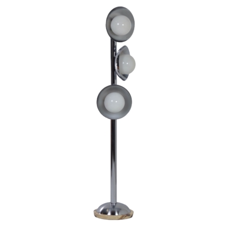 Italian Mid Century Floor Lamp with 3 Light Shades, 1970s – Chrome and Marble