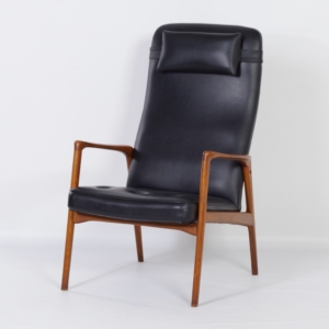 Danish Armchair in Teak and Black Artificial Leather, 1970s &#8211; Mid-Century