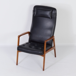 Danish Armchair in Teak and Black Artificial Leather, 1970s &#8211; Mid-Century