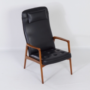 Danish Armchair in Teak and Black Artificial Leather, 1970s &#8211; Mid-Century