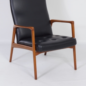 Danish Armchair in Teak and Black Artificial Leather, 1970s &#8211; Mid-Century