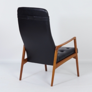 Danish Armchair in Teak and Black Artificial Leather, 1970s &#8211; Mid-Century