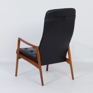 Danish Armchair in Teak and Black Artificial Leather, 1970s &#8211; Mid-Century