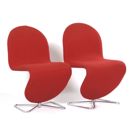 System 123 Chairs by Verner Panton for Fritz Hansen, 1970s, Set of 2 in Red Fabric