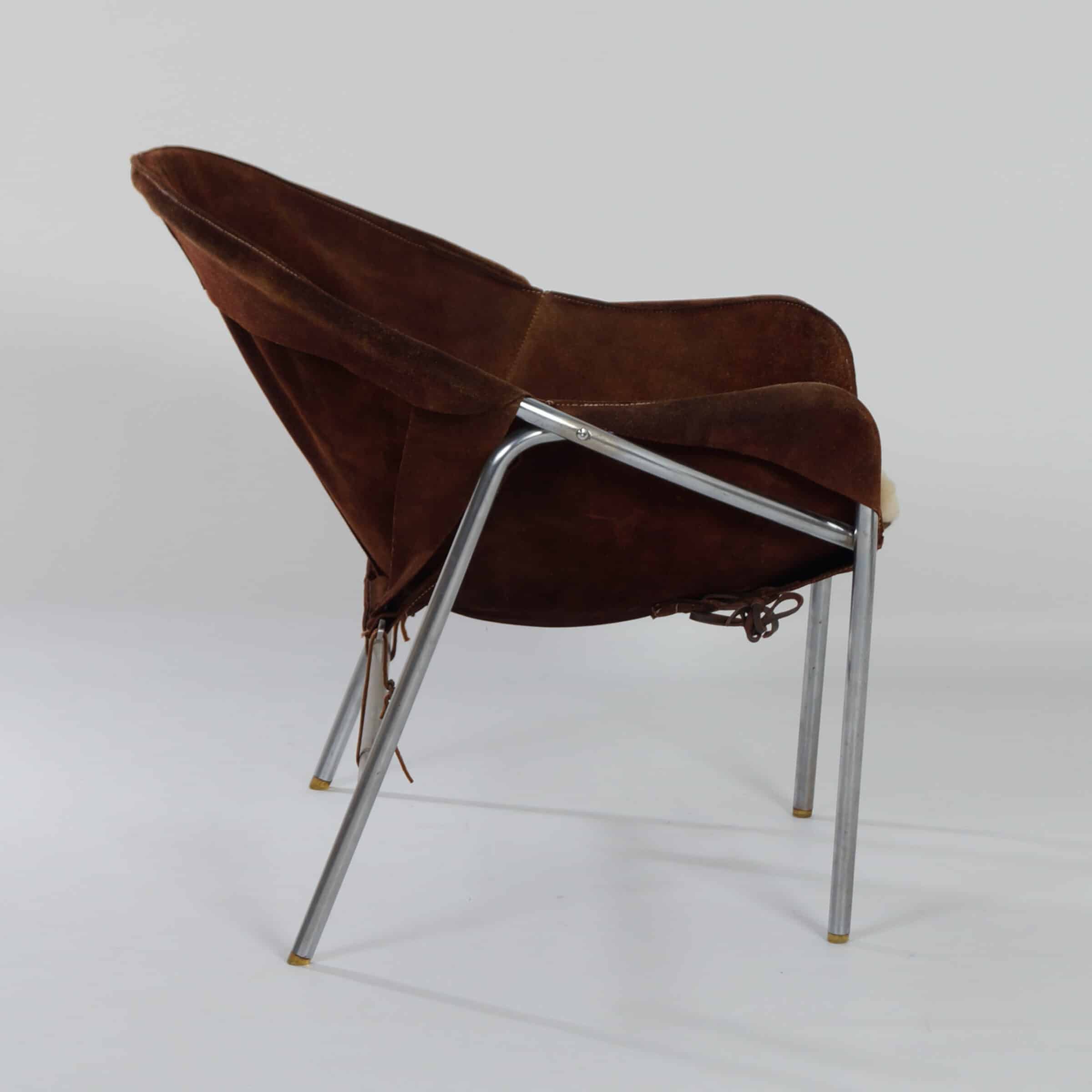 Danish Sling Chair by Erik Ole Jørgensen for Bovirke, 1953 | Brown Suede