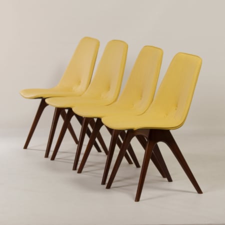 Yellow Teak Dining Chairs by Van Os, 1950s &#8211; Set of 4