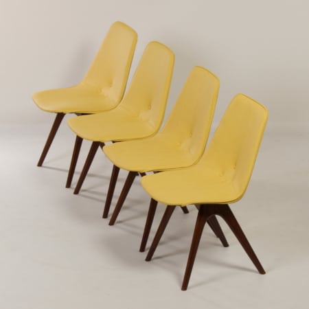 Yellow Teak Dining Chairs by Van Os, 1950s &#8211; Set of 4