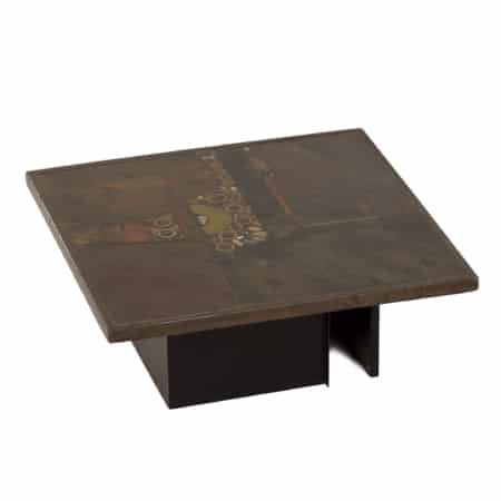 Brown Coffee Table with Mosaic by Paul Kingma, 1970s - Square 88 cm