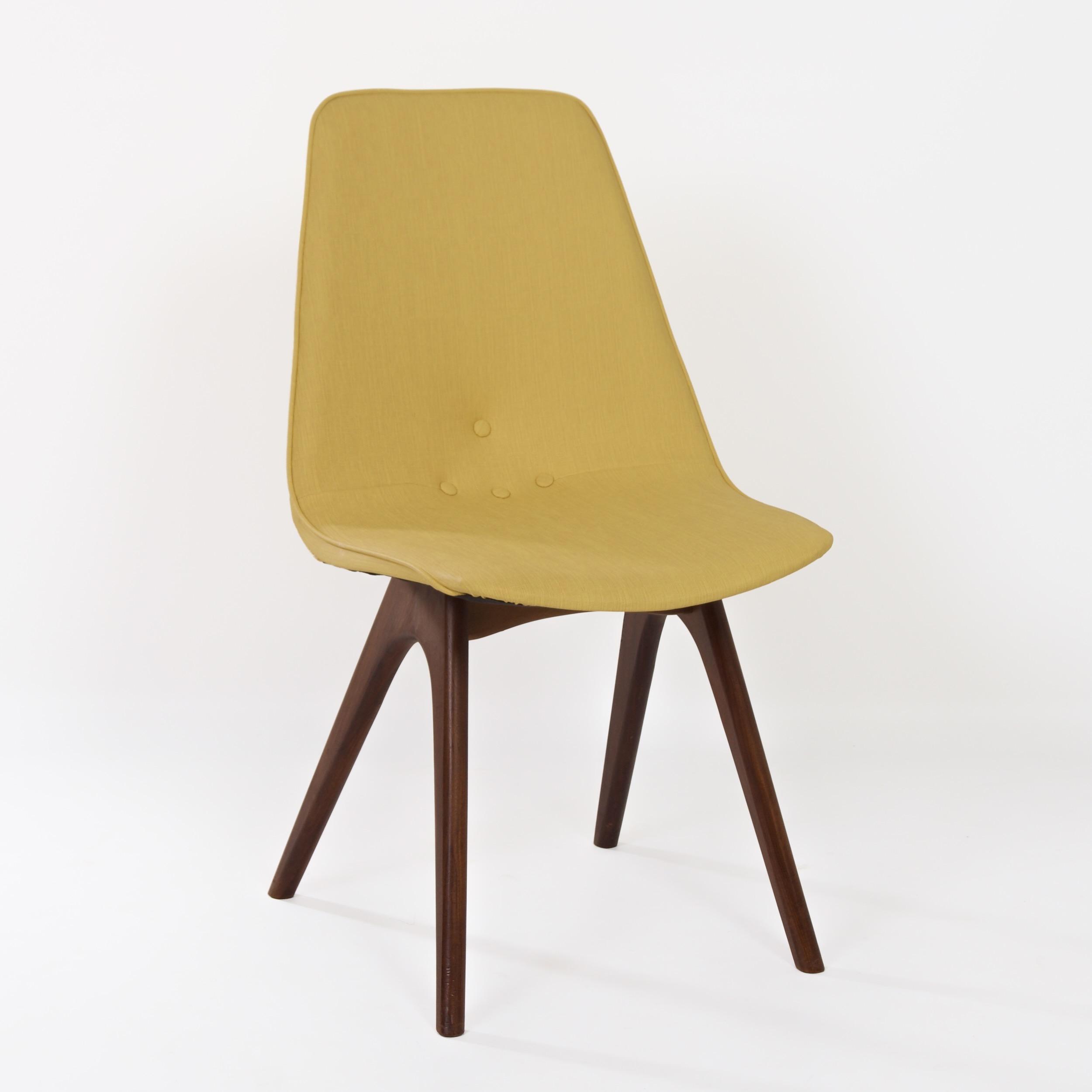 Teak dining chairs with yellow vinyl upholstery by Van Os, 1950s – set of 4