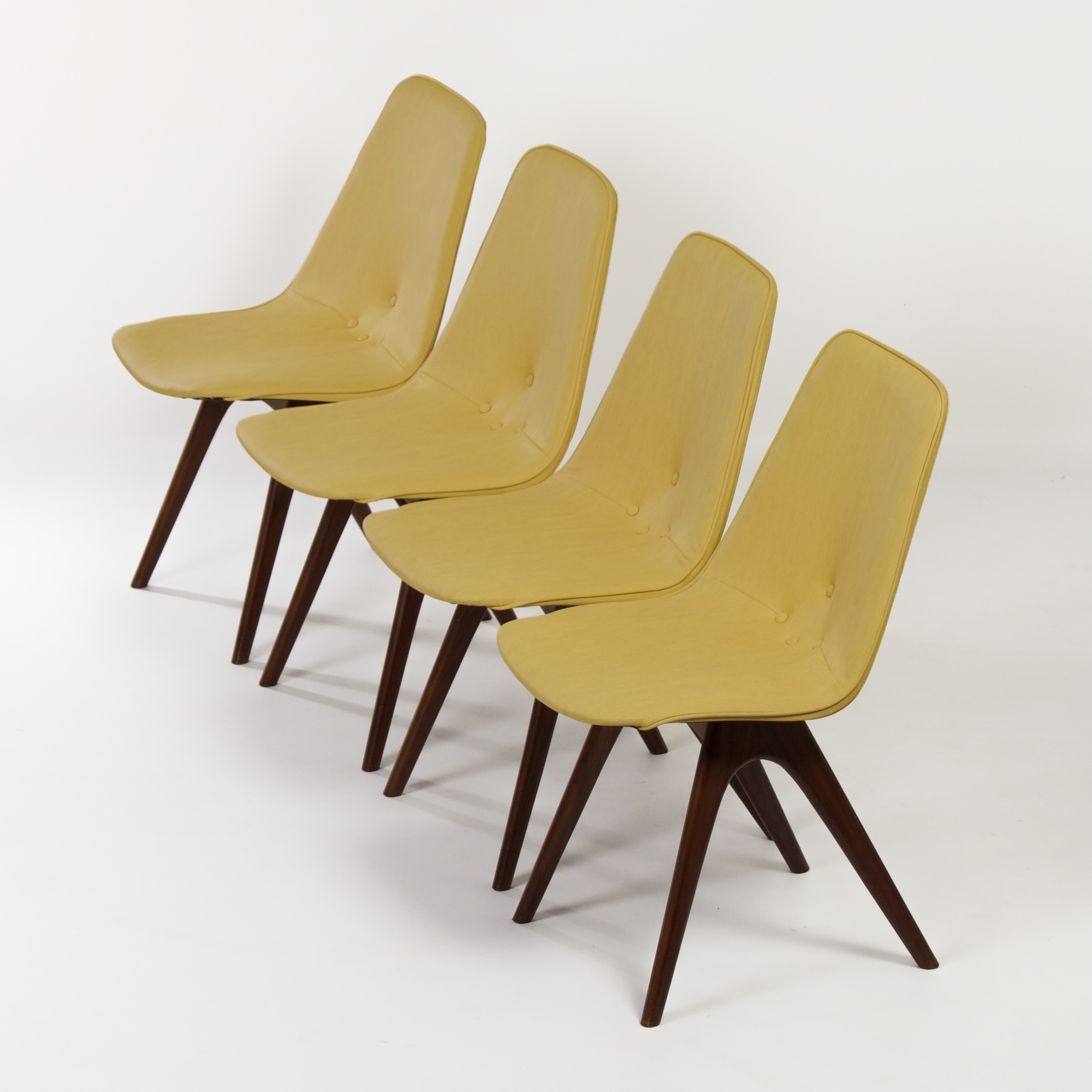 Teak dining chairs with yellow vinyl upholstery by Van Os, 1950s – set of 4