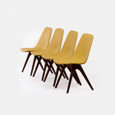 Teak dining chairs with yellow vinyl upholstery by Van Os, 1950s – set of 4