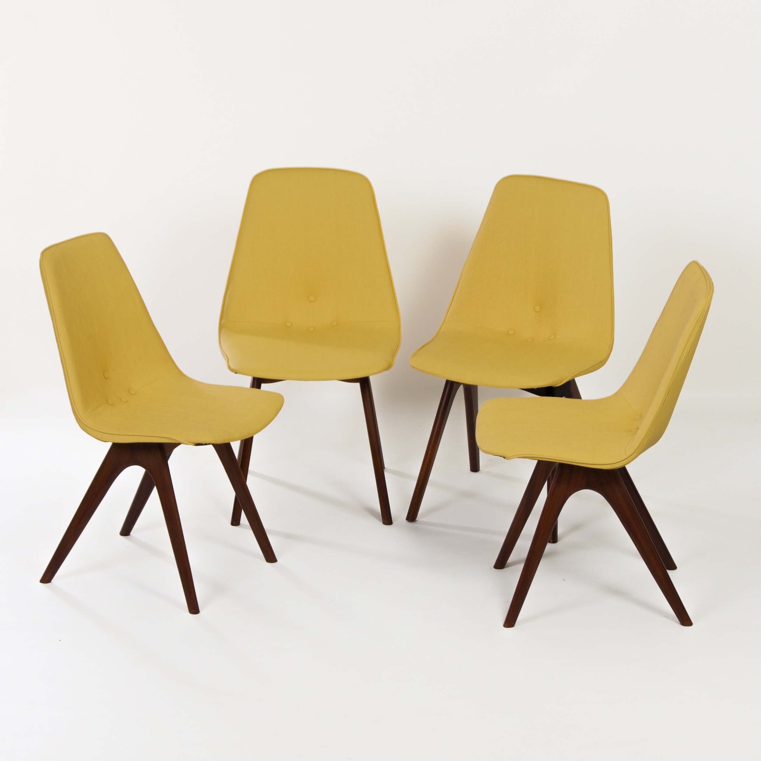 Teak dining chairs with yellow vinyl upholstery by Van Os, 1950s – set of 4