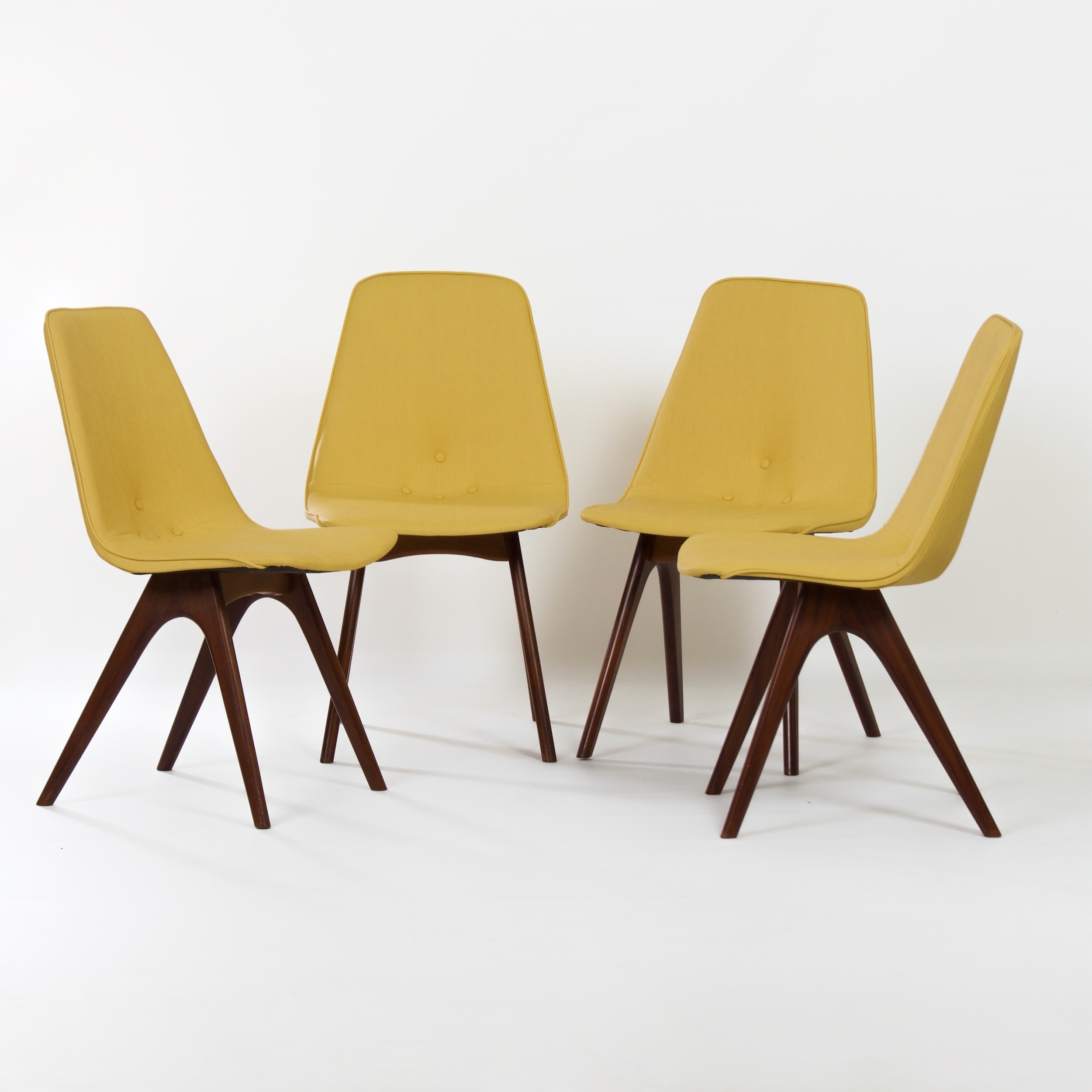 Teak dining chairs with yellow vinyl upholstery by Van Os, 1950s – set of 4